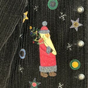 Upcycled Chunky Black Corduroy Jacket Sz S/M 44B Holiday Christmas Applique USA